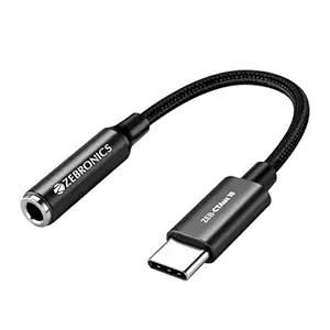 ZEBRONICS CTAux10 Type C to 3.5mm Converter, Built-in DAC Chip, Supports Mic & Audio, Metal Body, Braided Cable, for iPhone 16 series, 15 series, Samsung, Android & Type C Smartphones, Tablets, Laptop