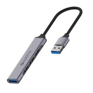 Amkette 4 Port USB Hub 3.0 for PC with 5 Gbps Superspeed Data Transmission,1*USB 3.0 Ports, 3*USB 2.0 Port,Sleek Metal Design, for Laptop, MacBook, chromebook, Tablets & Smartphones (Grey)
