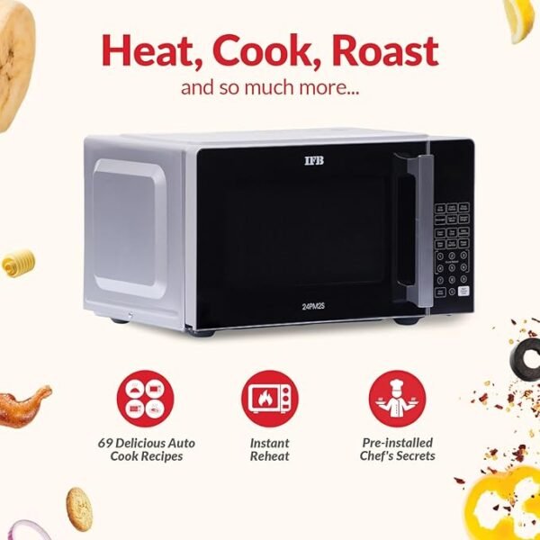 IFB 24L Solo Microwave Oven (24PM2S, Multi Stage Cooking with 69 Indian & Continental Auto Cook Menus, Child-lock Protection, Deodorize function, Delay Start & Power Save, Silver)