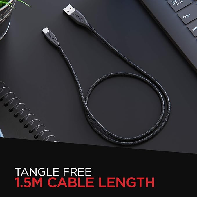 boAt Type C A325/A320 Tangle-free, Sturdy Type C Cable with 3A Rapid Charging & 480 Mbps Data Transmission Speed, Compatible with Smartphones & Tablets(Black)