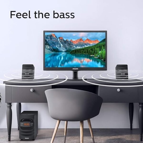PHILIPS Audio MMS2625B 2.1 Channel, 31 W, Bluetooth Connectivity, Wired Multimedia Computer Speaker, FM, USB, Audio in Speakers, 15mm Subwoofer, Wide Compatibility - MP3 Player, TV, PC (Black)