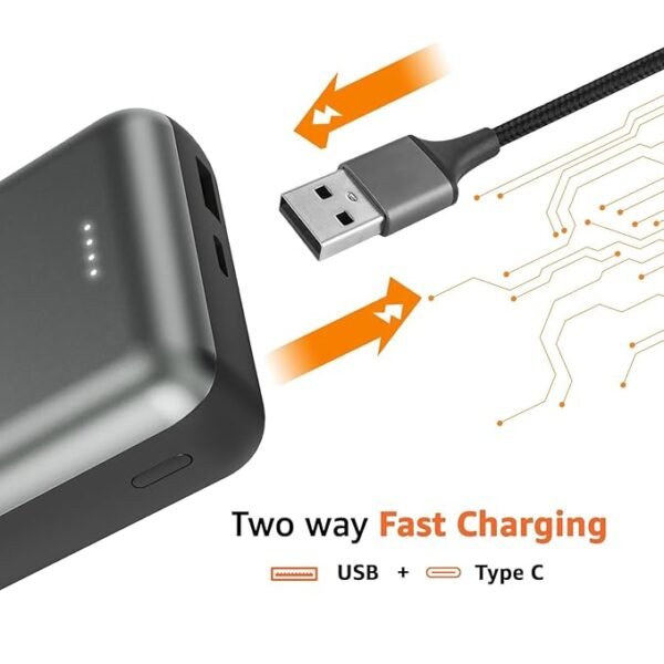 Amazon Basics 20000 mAh Power Bank | 22.5W Fast Charging | Dual Output & Input | Charge 3 Devices Simultaneously | for Smartphones, TWS Earbuds, Speakers, Tablets (Metallic Grey)