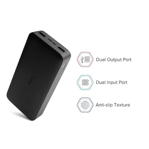 Redmi 20000mAh Li-Polymer Power Bank, USB Type-C Inputand Micro USB Ports, 18W Fast Charging, Low Power Mode, Black