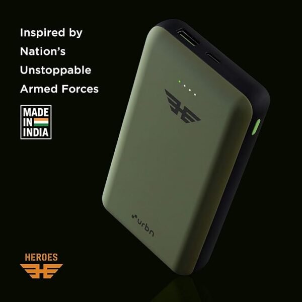 URBN 20000 mAh Lithium_Polymer 22.5W Super Fast USB Type-C Input Charging Ultra Compact Power Bank with Quick Charge & Power Delivery, Type C Input/Output, Made in India, Type C Cable Included (Camo)