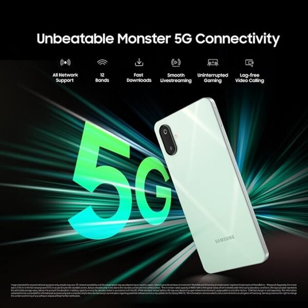 Samsung Galaxy M06 5G (Sage Green, 6GB RAM, 128 GB Storage) | MediaTek Dimensity 6300 | AnTuTu Score 422K+ | 12 5G Bands| 25W Fast Charging | 4 Gen. of OS Upgrades | Without Charger