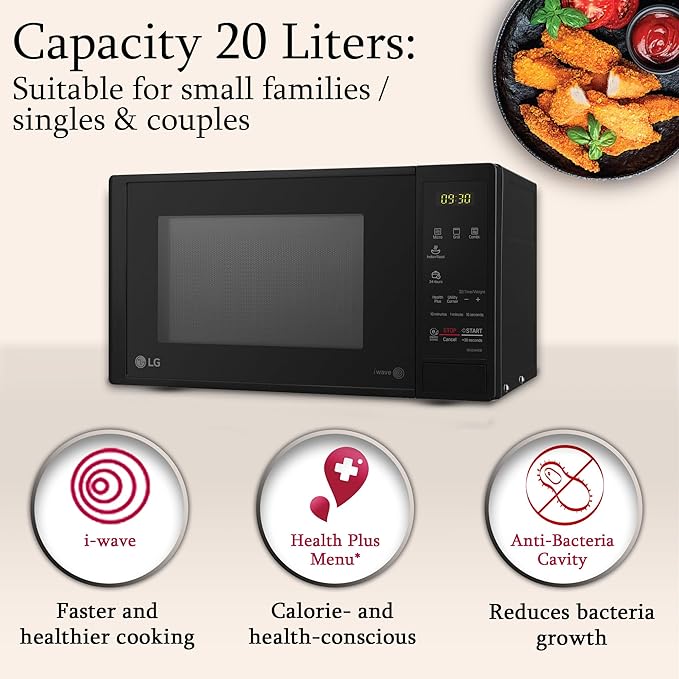 LG 20 L Grill Microwave Oven (MH2044DB, Black, Quartz Heater, I-Wave Technology, Indian Cuisine, Auto Cook Menu, Steam Clean, Anti-Bacterial Cavity & Health plus Menu)